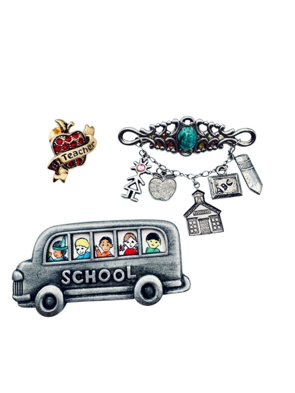 Vintage School Teacher Brooch Pin Back to School Lot of 3 - Picture 9 of 9